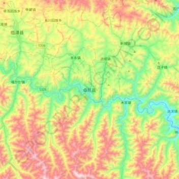 Mapa topográfico 卓尼县, altitud, relieve
