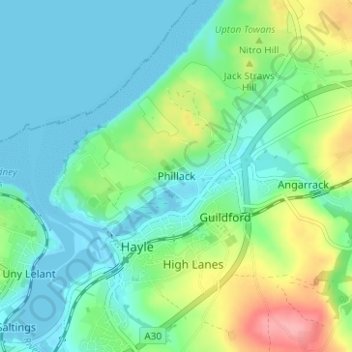 Mapa topográfico Phillack, altitud, relieve