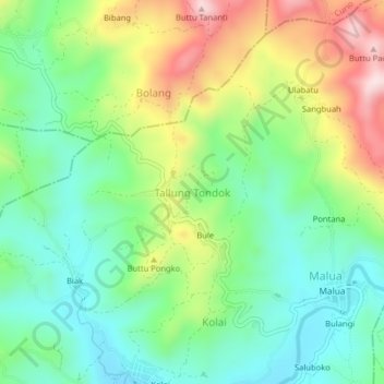 Mapa topográfico Tallung Tondok, altitud, relieve