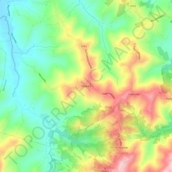 Mapa topográfico Polenta, altitud, relieve