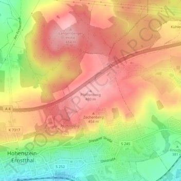Mapa topográfico Pfaffenberg, altitud, relieve