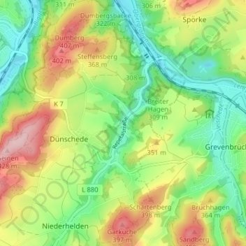 Mapa topográfico Röllecken, altitud, relieve