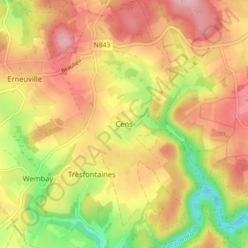 Mapa topográfico Cens, altitud, relieve