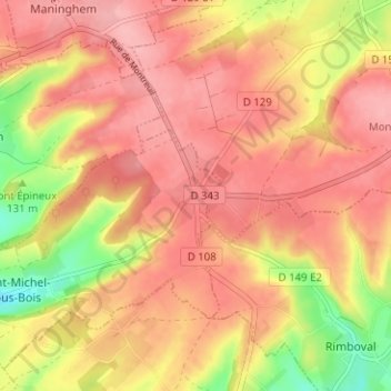 Mapa topográfico Hénoville, altitud, relieve