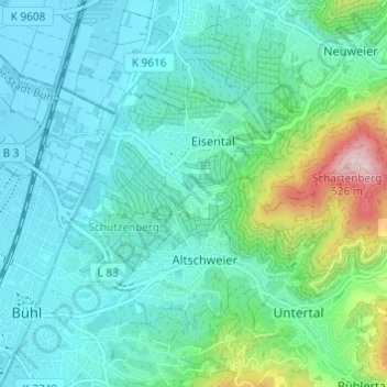 Mapa topográfico Affental, altitud, relieve