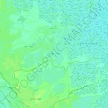 Mapa topográfico Sutarpara, altitud, relieve
