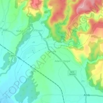 Mapa topográfico Kalruhi, altitud, relieve