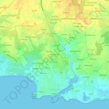 Mapa topográfico Penn an Hent, altitud, relieve