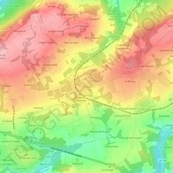 Mapa topográfico Ty Croaz, altitud, relieve