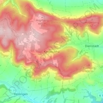 Mapa topográfico Kleinbucha, altitud, relieve