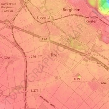 Mapa topográfico Thorr, altitud, relieve