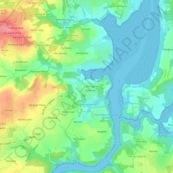 Mapa topográfico Polhoad, altitud, relieve