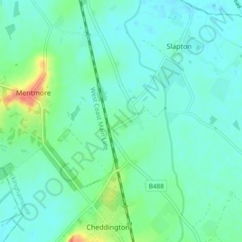 Mapa topográfico Horton, altitud, relieve