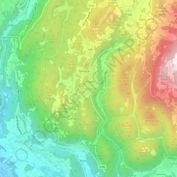 Mapa topográfico Montagnaga, altitud, relieve