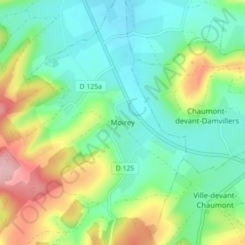 Mapa topográfico Moirey, altitud, relieve