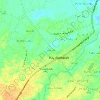 Mapa topográfico Bunian, altitud, relieve