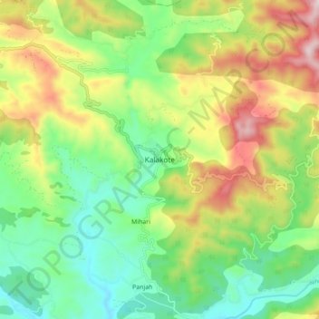 Mapa topográfico Kalakote, altitud, relieve