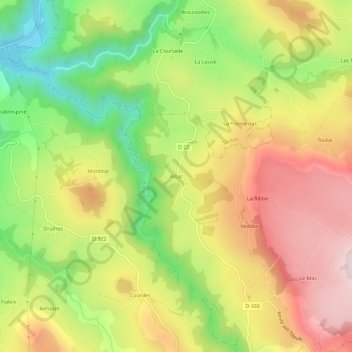 Mapa topográfico Alsac, altitud, relieve