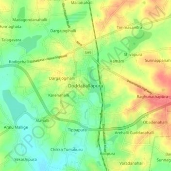 Mapa topográfico Doddaballapura, altitud, relieve