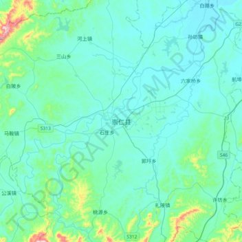 Mapa topográfico 崇仁县, altitud, relieve