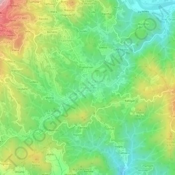 Mapa topográfico Ponzone, altitud, relieve