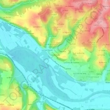 Mapa topográfico Les Termes, altitud, relieve