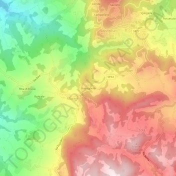 Mapa topográfico Botteghino, altitud, relieve