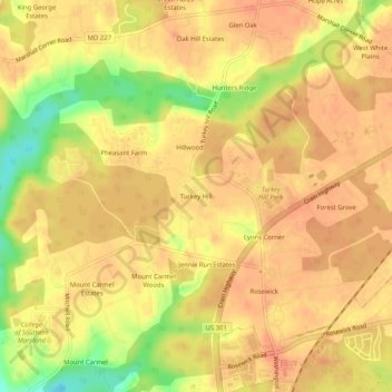 Mapa topográfico Turkey Hill, altitud, relieve