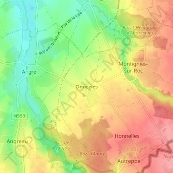 Mapa topográfico Onnezies, altitud, relieve