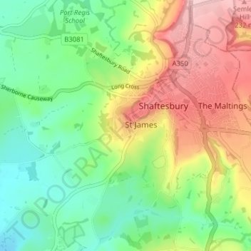 Mapa topográfico Alcester, altitud, relieve
