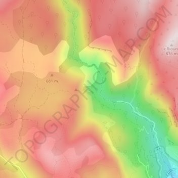 Mapa topográfico Source du Riou, altitud, relieve