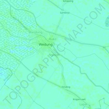 Mapa topográfico Ngawen, altitud, relieve