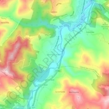 Mapa topográfico Monte Castello, altitud, relieve