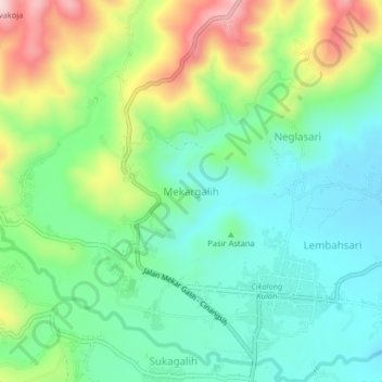 Mapa topográfico Mekargalih, altitud, relieve