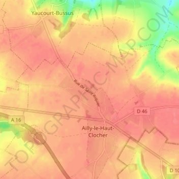 Mapa topográfico Alliel, altitud, relieve