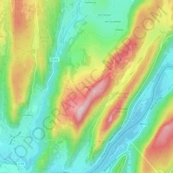Mapa topográfico Turgon, altitud, relieve