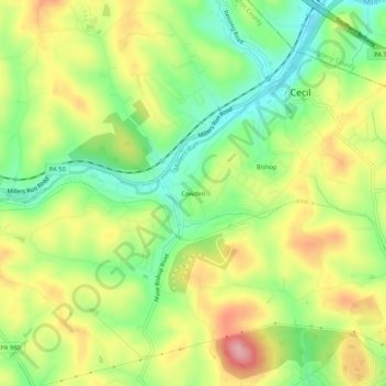Mapa topográfico Cowden, altitud, relieve