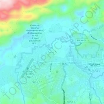 Mapa topográfico Zona 5, altitud, relieve