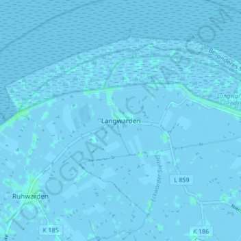 Mapa topográfico Langwarden, altitud, relieve