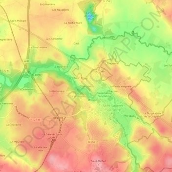 Mapa topográfico Charrueau, altitud, relieve