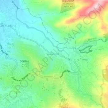 Mapa topográfico Sumur Batu, altitud, relieve