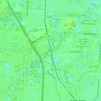 Mapa topográfico Monet, altitud, relieve