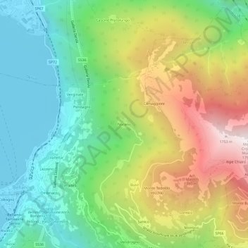 Mapa topográfico Noceno, altitud, relieve