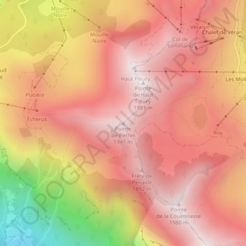 Mapa topográfico Pointe de Perret, altitud, relieve