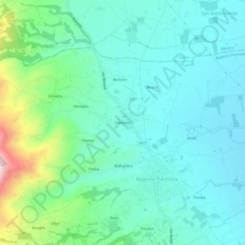 Mapa topográfico Villaretto, altitud, relieve