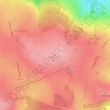 Mapa topográfico Niver Hill, altitud, relieve
