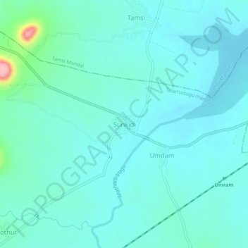 Mapa topográfico Sunkidi, altitud, relieve