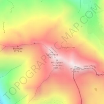 Mapa topográfico Galmihorn, altitud, relieve