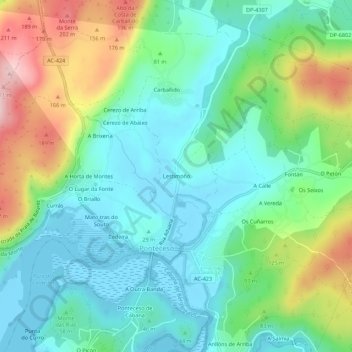Mapa topográfico Lestimoño, altitud, relieve