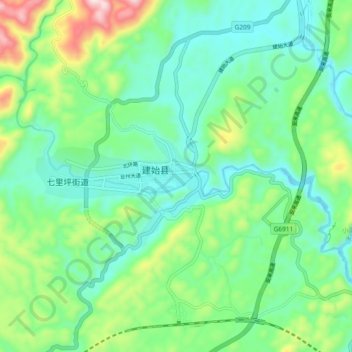 Mapa topográfico 业州镇, altitud, relieve